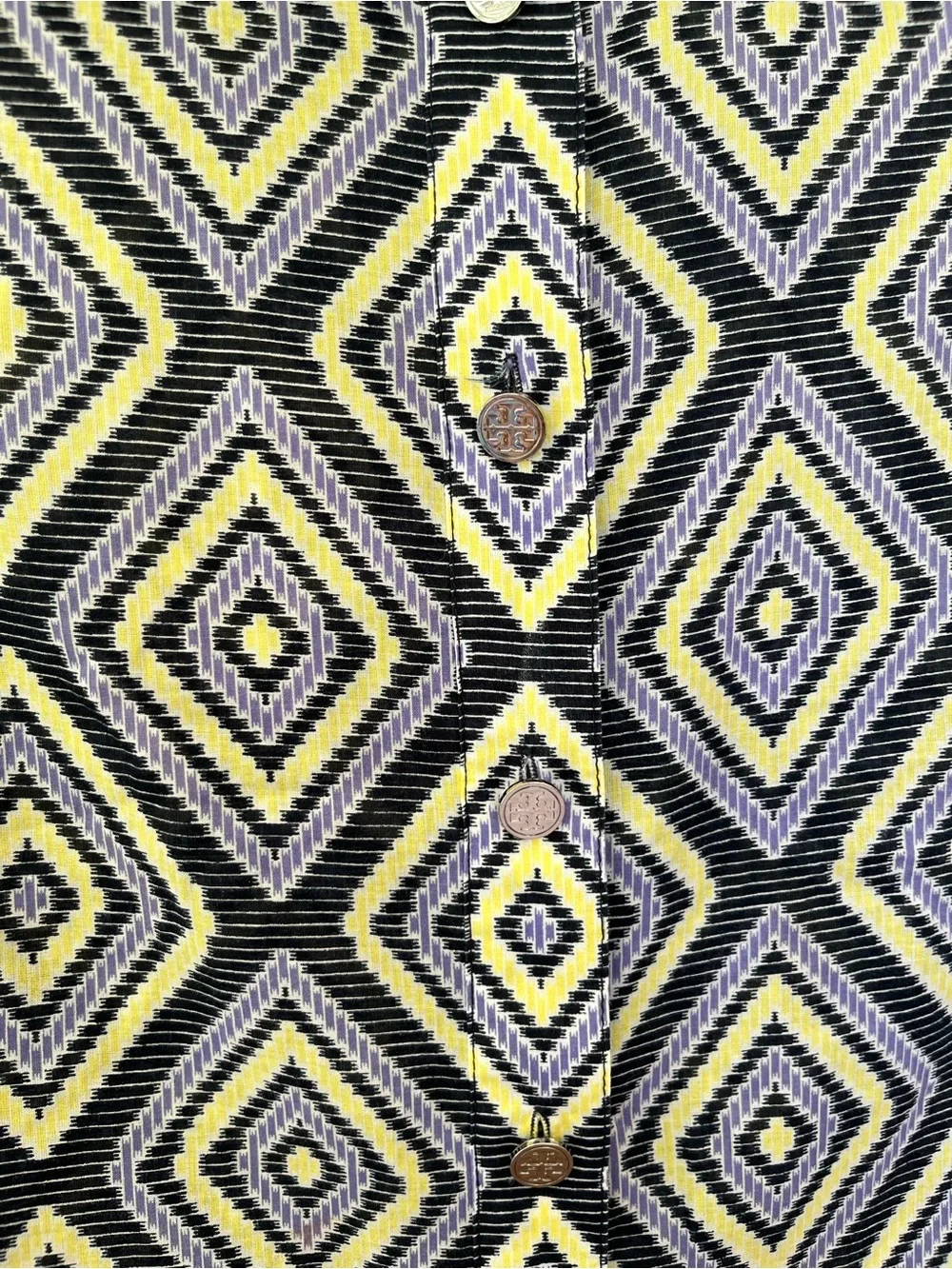 Tory Burch Size 6 Yellow and Black Geometric‎ Button-Up Blouse Preppy